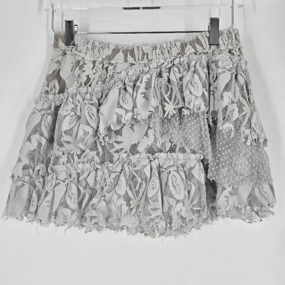 Love Shack Fancy Light Blue Gray Lace Tulle Layered Mini Skirt Size M